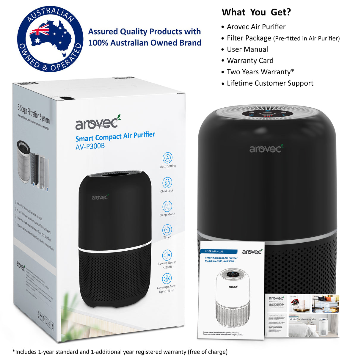 AROVEC Smart Compact Air Purifier, AV-P300B